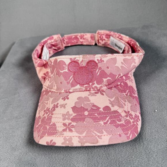 Disney Mickey Mouse Hat Golf Sun Visor Pink Floral Embroidered Disneyland Adult - Picture 1 of 9